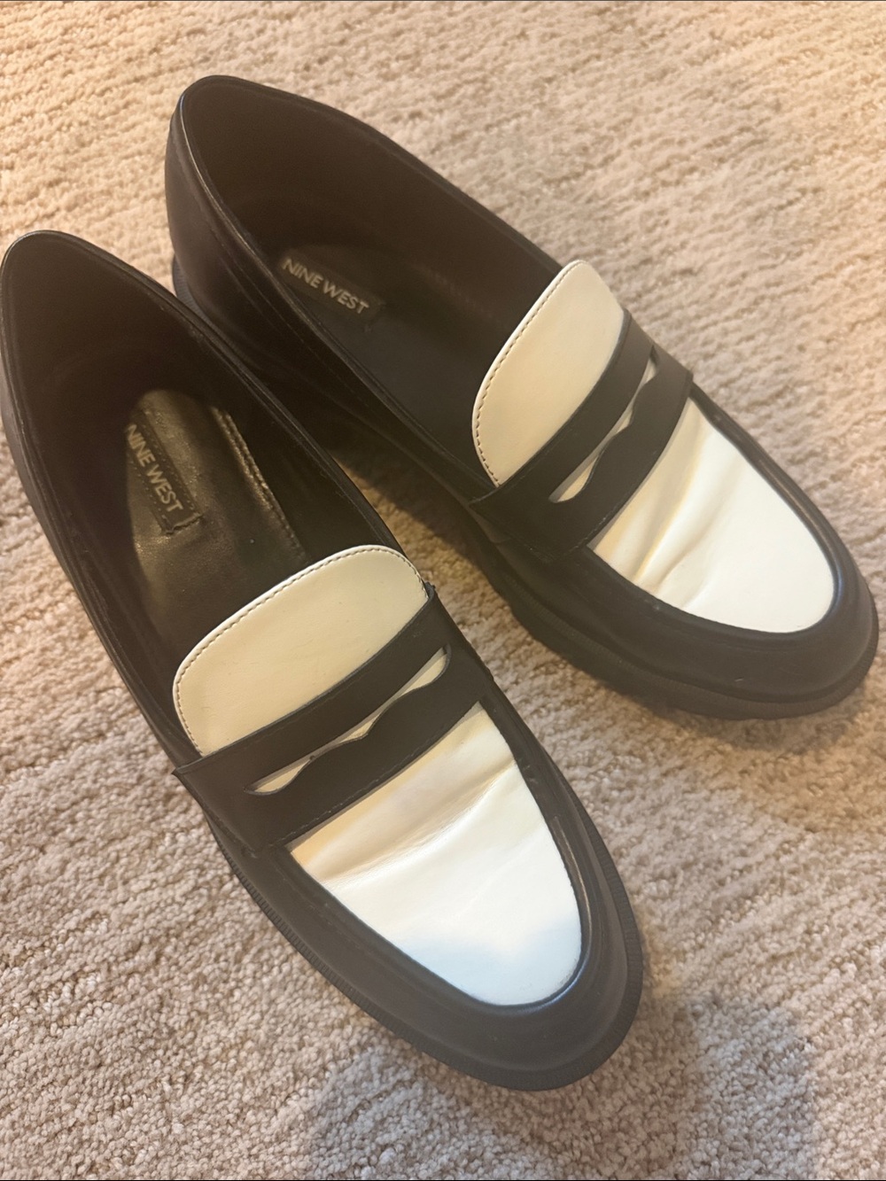 Nine West Black and White Two-Tone Leather Loafers